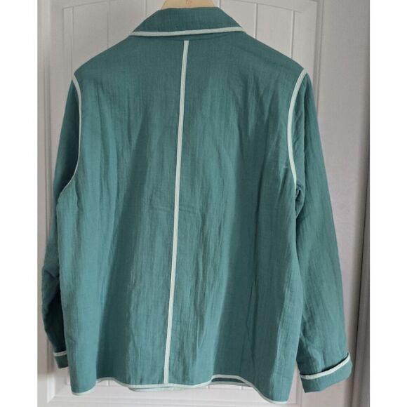Lands End Women's Size Large Gauze Textured Cotton Jacket Teal Shadow Spring - Picture 4 of 7